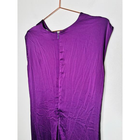 MARINA MOSCONE COLLECTIVE Purple Satin Shift Knot Sleeveless Dress Size 14 - Picture 10 of 14
